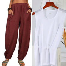 Load image into Gallery viewer, Casual Women Harem Pants Summer Female Cotton Linen Loose Wide Leg Long Pants Homewear LRFZ-922