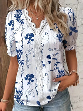 Load image into Gallery viewer, Fashion Casual Vacation Shirt Women Summer V Neck Hollow Out Solid Color Blouse Female Elegant Striped Jacquard Casual Tops