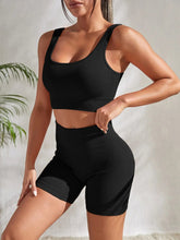 Load image into Gallery viewer, Seamless Ribbed Yoga Sets Workout Sets for Women 2 Pieces Gym Suits Ribbed Crop Tank High Waist Shorts Outfits Fitness Running