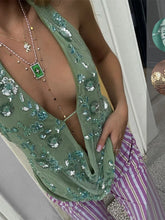 Load image into Gallery viewer, Green Shinny Sequins  Deep V Halter Vest Women Sexy Off Shoulder  Sleeveless Tops Chic Lady Sparkle Tank Tops