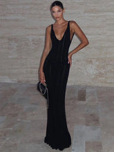 Load image into Gallery viewer, Trendix Knit Backless Dress For Women V Neck Slim Sleeveless Suspender Maxi Dress Vacation Sexy Beach Knitted Elegant Long Dress