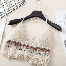 Load image into Gallery viewer, Sexy Boho Beach Holiday Camisole Halter Women Crochet Knit Swimsuit Bra Backless Vest Hollow Tassel Tank Top Women&#39;s Crop Tops