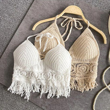 Load image into Gallery viewer, Sexy Boho Beach Holiday Camisole Halter Women Crochet Knit Swimsuit Bra Backless Vest Hollow Tassel Tank Top Women&#39;s Crop Tops