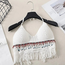Load image into Gallery viewer, Sexy Boho Beach Holiday Camisole Halter Women Crochet Knit Swimsuit Bra Backless Vest Hollow Tassel Tank Top Women&#39;s Crop Tops