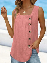 Load image into Gallery viewer, Summer New Women's Pleated Square Neck Sleeveless Swallowtail Button Tank Top for Women