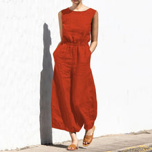Load image into Gallery viewer, Cotton And Linen Jumpsuit Women Solid Color Sleeveless Pocket High Waist Wide Legs Jumpsuits Casual Commuting Ladies Bodysuits