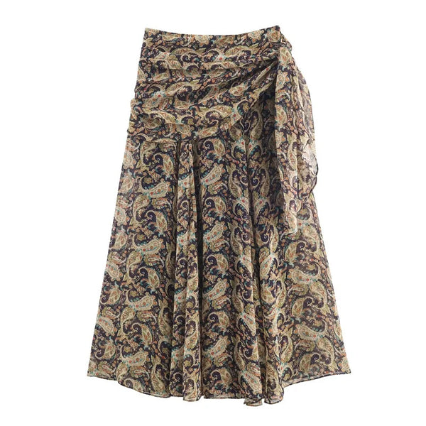 Irregular Printed Big Swing Long Skirts For Women High Waist Buttock Cover A-Line Maxi Skirt Female Vintage Bottom Clothes