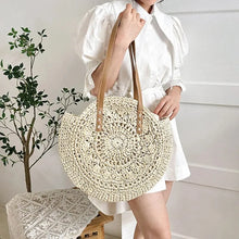 Load image into Gallery viewer, Summer Round Straw Women Vacation Woven Beach Shoulder Bag Large Capacity Hollow Out Simple Tote Bag