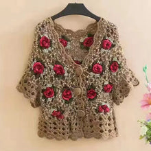 Load image into Gallery viewer, Three-Dimensional Flower Openwork Crocheted Sweater Cardigan Women&#39;s Spring And Autumn New Heavy Industry Joker Sweater 3XL Coat