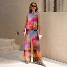 Load image into Gallery viewer, Harajuku Colorful Floral Pattern Print 2 Piece Womens Elegant O Neck Pullover And Straight Leg Pants Set Spring Summer Beach Set