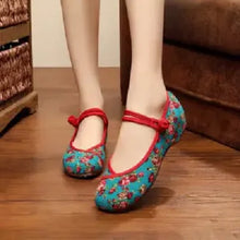 Load image into Gallery viewer, Women Retro High Quality Red Embroidery Ballet Shoes Lady Casual Sweet White Anti Skid Hemp Flat Shoes Zapatos Mujer E6184x