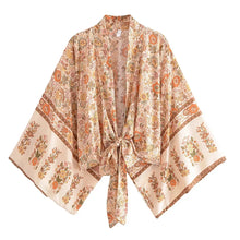 Load image into Gallery viewer, Happie Queens Floral Print Sashes Short  Kimono Women Fashion V Neck Batwing Sleeves Robe Lady Boho Bikini Cover-ups