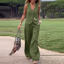 Load image into Gallery viewer, Woman Elegant 2-Piece Pant Sets Casual Vest and Pants Sets Old Money Style Suits 2pcs Outfits Wide Leg Trouser Sets