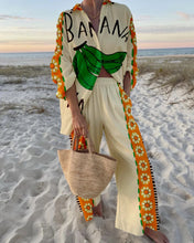 Load image into Gallery viewer, Fashion Print Beach Holiday 2-Piece Set Women Spring Summer Long Sleeve Shirt Top + Wide Legs Women's Oversized Two-Piece Outfit