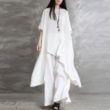 Load image into Gallery viewer, Women's Cotton Linen 2-piece Sets Large Size Casual Wear Sportswear Suit Short-Sleeved O-Neck Top Wide Leg Pants Suits For Women