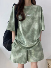 Load image into Gallery viewer, Women T-Shirt Shorts Suit Set Casual Tie Dye Loose tshirt and wide leg middle shorts with pockets female Soft Summer Shorts Sets