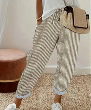 Load image into Gallery viewer, European and American Cross border Women's Summer New Fashionable Loose Stripe Printed Elastic Waist Drawstring Casual Pants