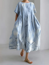 Load image into Gallery viewer, New Women&#39;s Round Neck Long Casual Dress Summer Large Size Fresh Fish Print Dress Street Vacation Short-sleeved Dress