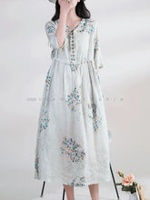 Load image into Gallery viewer, Summer Dress Women 2025 Long Print Elegant Clothing Vintage Elastic Waist Korean Beach Style V-Neck Fashion Robe Ropa De Mujer