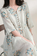 Load image into Gallery viewer, Summer Dress Women 2025 Long Print Elegant Clothing Vintage Elastic Waist Korean Beach Style V-Neck Fashion Robe Ropa De Mujer