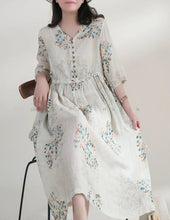 Load image into Gallery viewer, Summer Dress Women 2025 Long Print Elegant Clothing Vintage Elastic Waist Korean Beach Style V-Neck Fashion Robe Ropa De Mujer