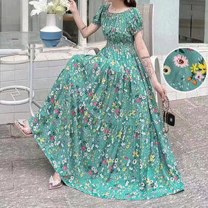 Summer Woman Clothing Loose Bohemian Floral Cotton Beach Korean Style Off-Shoulder Print Casual Vintage Vestidos Robe Maxi Dress
