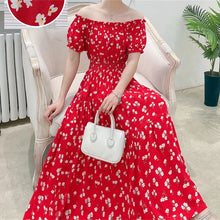 Load image into Gallery viewer, Summer Woman Clothing Loose Bohemian Floral Cotton Beach Korean Style Off-Shoulder Print Casual Vintage Vestidos Robe Maxi Dress