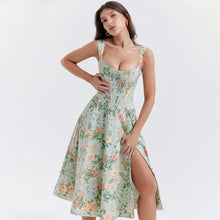 Load image into Gallery viewer, Suninheart Summer Dress Women 2023 Green Lace Up Floral Print Dress Elegant with Boning Casual Party Holiday Dress High Quality