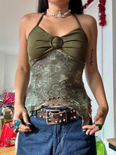 Load image into Gallery viewer, Sweetown Retro Forest Green Vintage Print Boho Y2K Camisole Backless Halter Tie Asymmetrical Tops Women Summer Vacation Clothing