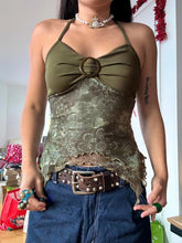 Load image into Gallery viewer, Sweetown Retro Forest Green Vintage Print Boho Y2K Camisole Backless Halter Tie Asymmetrical Tops Women Summer Vacation Clothing