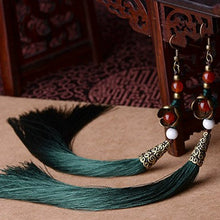 Load image into Gallery viewer, Ethnic Style Super Long Dark Green Fringed Earrings Exaggerated Earrings