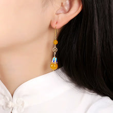 Load image into Gallery viewer, Ethnic Style Long Jade Earrings Retro Temperament Fringed Silver Earrings