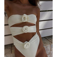 Load image into Gallery viewer, Two-Pieces Women Floral Lace Up 2024 Push-Up Padded Bra White Swimsuit Swimwear Bathing Suit Beachwear Monokini Female