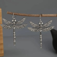 Load image into Gallery viewer, Vintage Dragonfly Design Carved Pattern Dangle Earrings Retro Bohemian Style Silver Color Jewelry Trendy Female Ear Ornaments