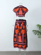 Load image into Gallery viewer, Vintage Print High Split Maxi Skirt 2 Piece Set For Women Elegant O Neck Sleeveless Crop Top Suit Summer Chic Lady Street Outfit
