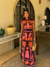 Load image into Gallery viewer, Vintage Print High Split Maxi Skirt 2 Piece Set For Women Elegant O Neck Sleeveless Crop Top Suit Summer Chic Lady Street Outfit