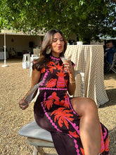 Load image into Gallery viewer, Vintage Print High Split Maxi Skirt 2 Piece Set For Women Elegant O Neck Sleeveless Crop Top Suit Summer Chic Lady Street Outfit