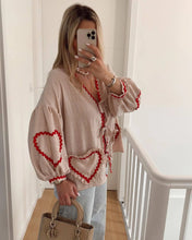 Load image into Gallery viewer, Vintage Women Loose Heart Pockets Shirts 2024 Fashion Ladies Casual V Neck Bow Buttons Blouses for Female Chic Tops Clothes