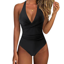 Load image into Gallery viewer, Women One Piece Set Swimsuit Print  Backless Puch Up Solid Sexy Women&#39;s Swimwear Bandage Ruched Female Bathing Suit Beachwear