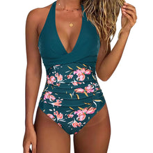 Load image into Gallery viewer, Women One Piece Set Swimsuit Print  Backless Puch Up Solid Sexy Women&#39;s Swimwear Bandage Ruched Female Bathing Suit Beachwear