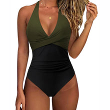 Load image into Gallery viewer, Women One Piece Set Swimsuit Print  Backless Puch Up Solid Sexy Women&#39;s Swimwear Bandage Ruched Female Bathing Suit Beachwear