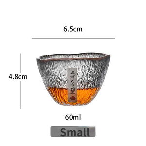 Japanese First Snow Master Cup, Large Whiskey Cup Wine Glass, Gold Rimmed Glass Hammer Pattern Cup