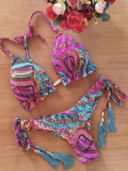 Floral Print High Waist Bohemian Bikini Set