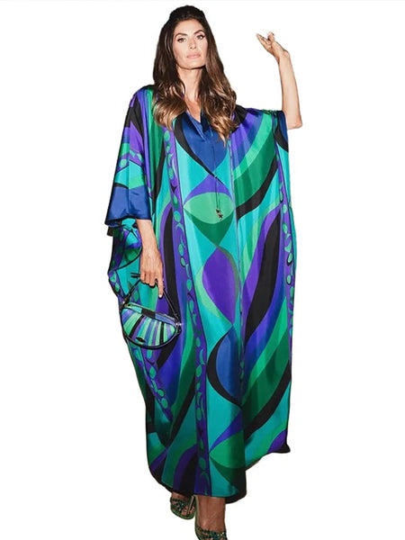 Chic Floral Printed Oversized V-Neck Maxi Dress