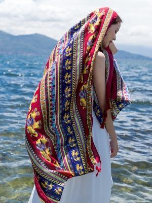 Oversized Spring And Summer Women Solid Color National Wind Sunscreen Silk Scarf Long Paragraph Shawl Beach Towel