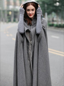 Three Colors Hooded Cloak Trench Cape Outwear