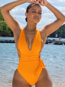 Solid color sexy one-piece swimsuit
