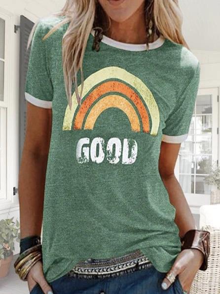 Summer New Rainbow Letter Printing Color Matching Short-sleeved T-shirt