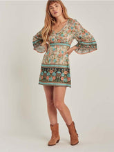 Load image into Gallery viewer, Boho Floral Print V-Neck Summer Flare Sleeve Hippie Beach Mini Dress