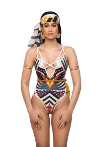 New Totem Print Triangle One-piece Swimsuit